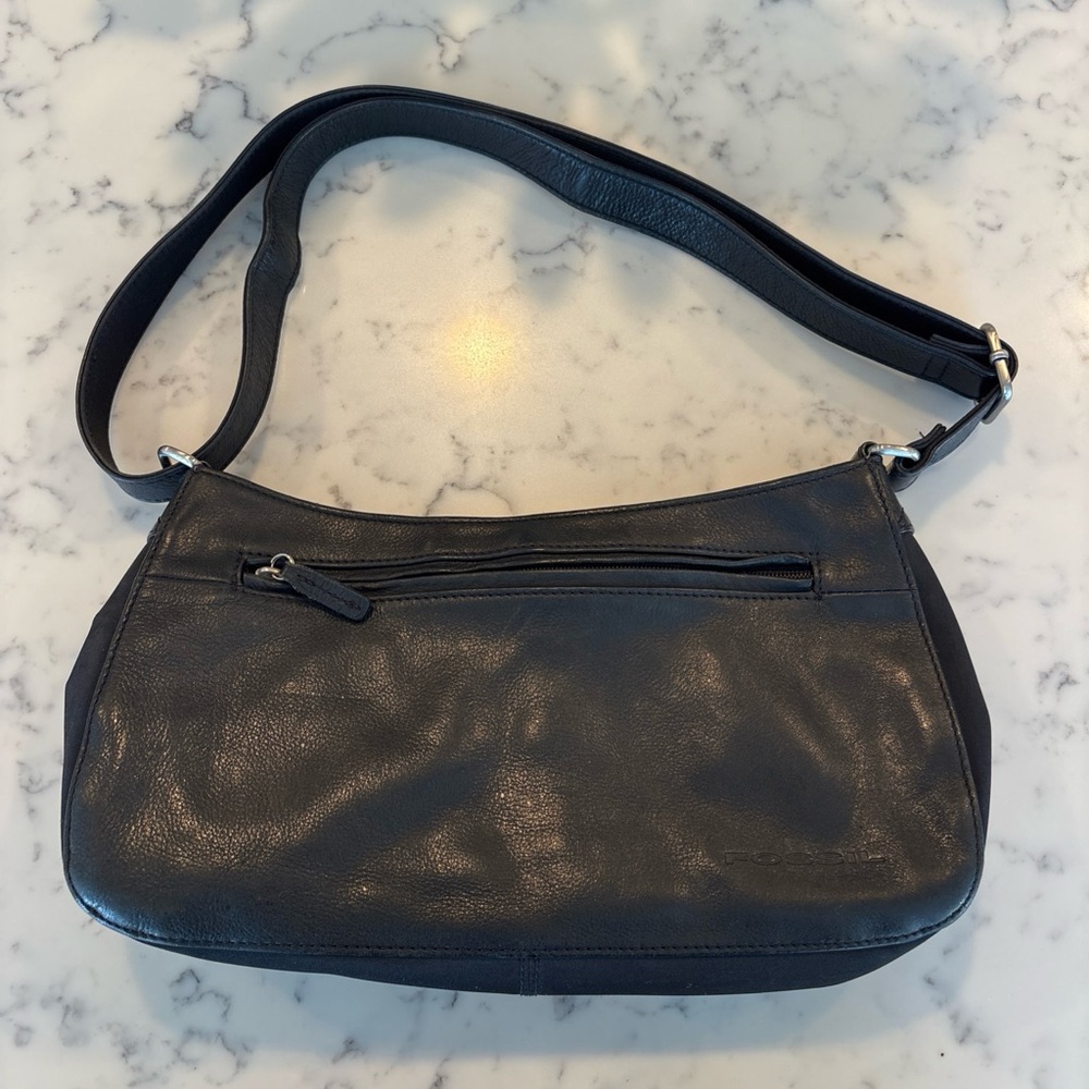 Vintage Fossil Classic Black Leather Shoulder Bag